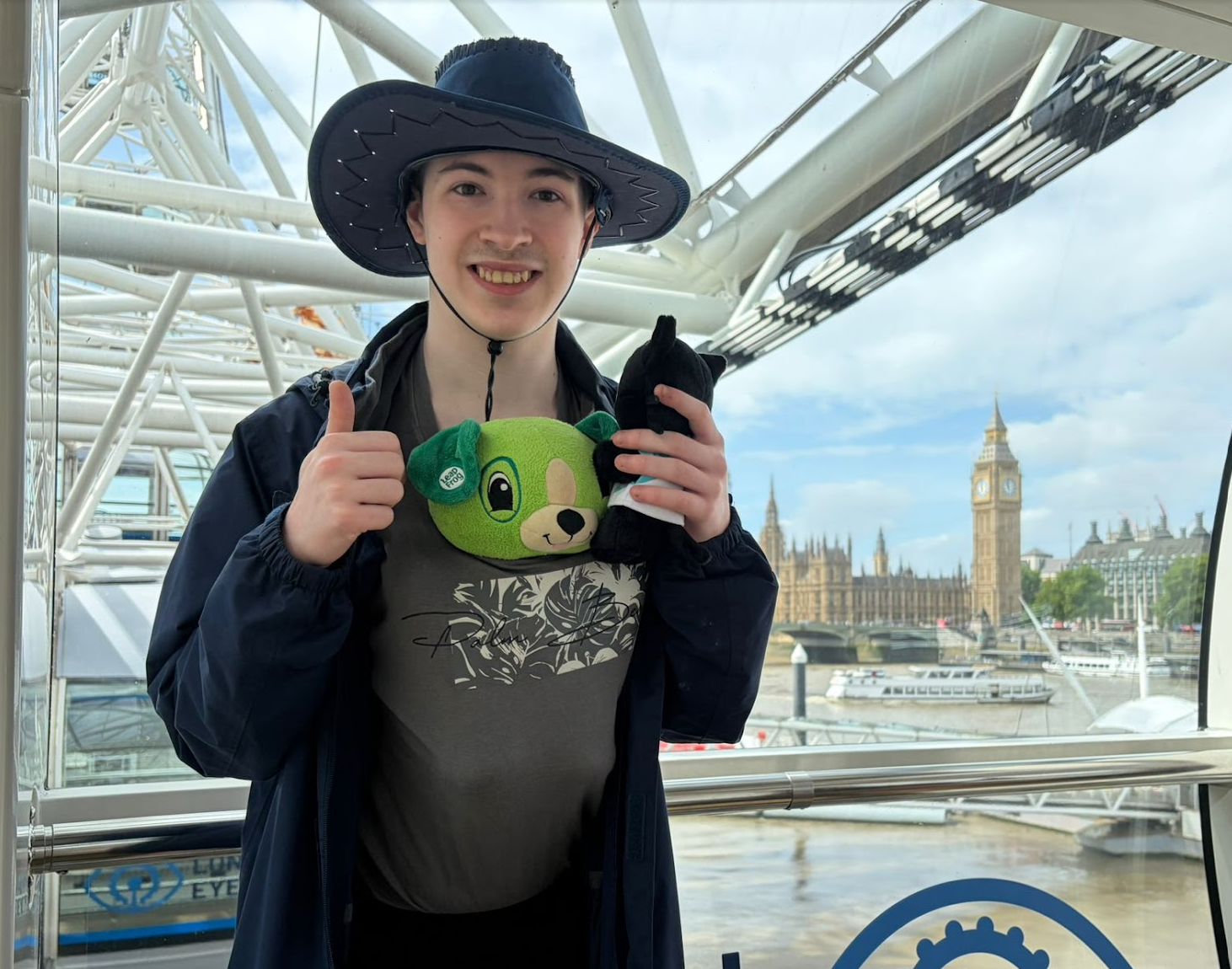 Resident enjoying a day out at the London Eye with Big Ben in the background