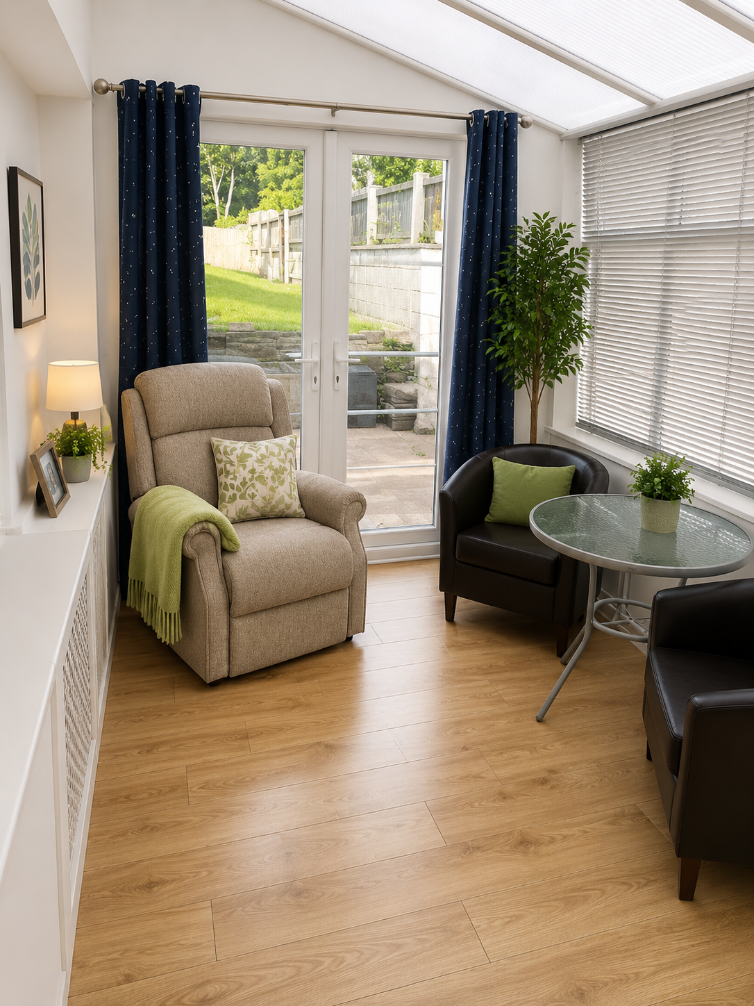 Riverside House bright conservatory with garden views