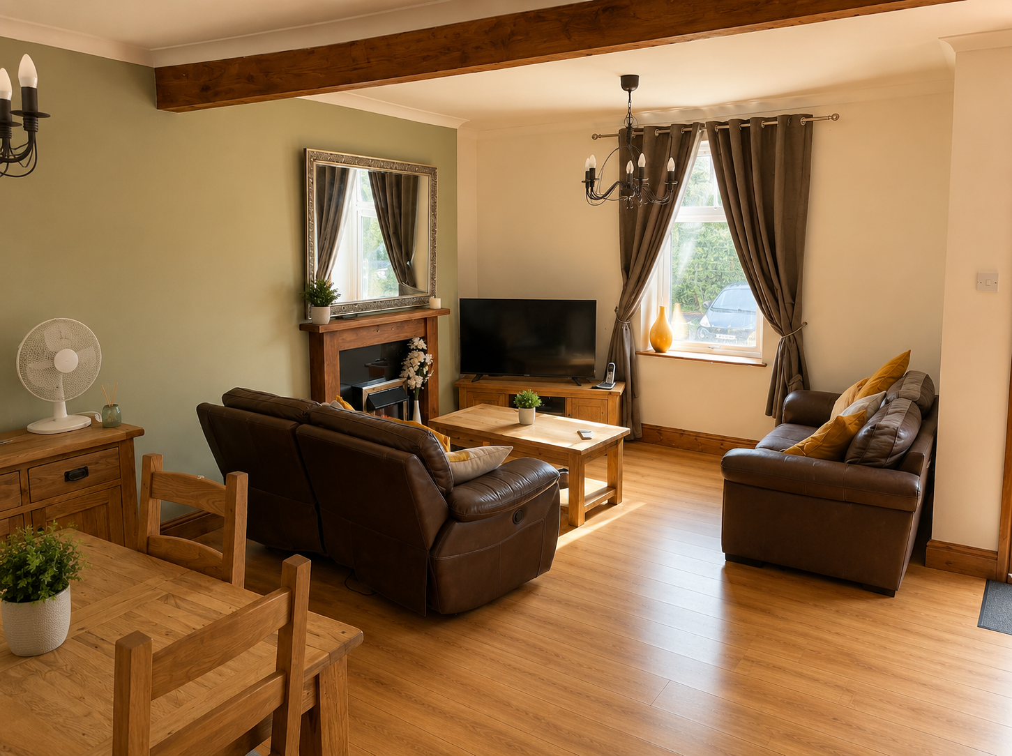 Riverside House second lounge with comfortable sofas and fireplace